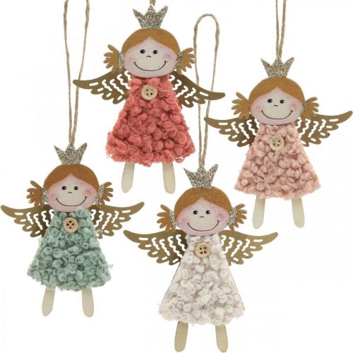 Ángeles para colgar, adornos navideños, adornos para árboles de Navidad rosa / rosa / azul / blanco H12cm juego de 4