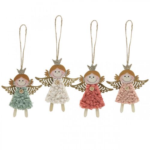 Floristik24 Ángeles para colgar, adornos navideños, adornos para árboles de Navidad rosa / rosa / azul / blanco H12cm juego de 4