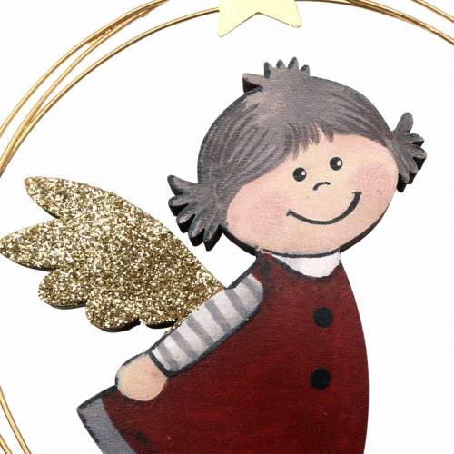 Floristik24 Ángel en anillo decorativo para colgar madera, metal Ø14cm 6pzs