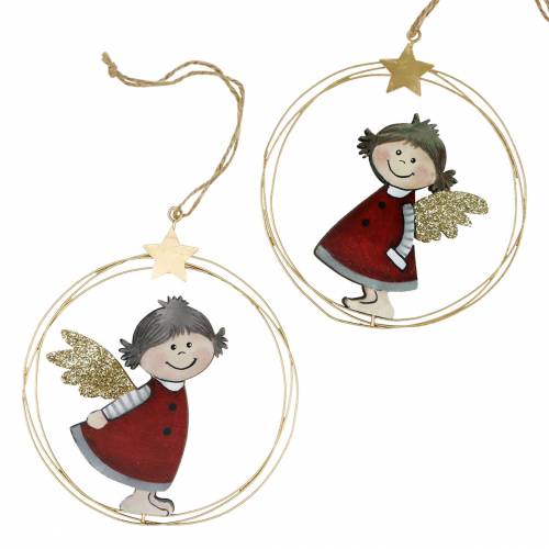 Floristik24 Ángel en anillo decorativo para colgar madera, metal Ø14cm 6pzs