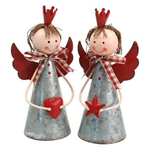 Floristik24 Ángel decorativo con corona de metal plateado, rojo Ø7.5 H13.5cm 2ud