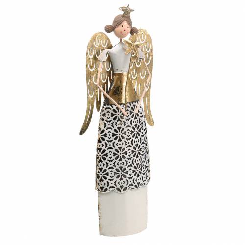 Floristik24 Ángel decorativo metal blanco, dorado Ø10cm H32cm