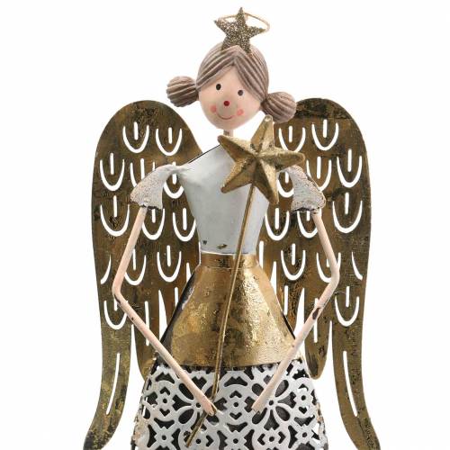 Floristik24 Ángel decorativo metal blanco, dorado Ø10cm H32cm