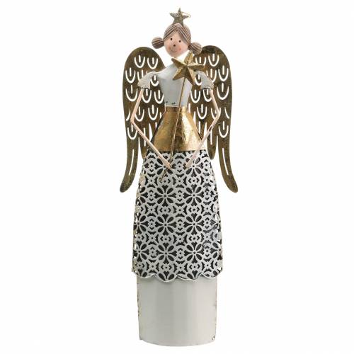 Floristik24 Ángel decorativo metal blanco, dorado Ø10cm H32cm