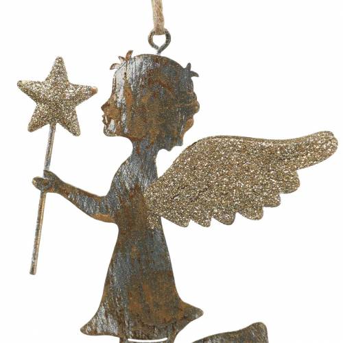 Floristik24 Ángel decorativo con varita mágica para colgar metal dorado, plateado 15,5cm × 9,5cm 3ud