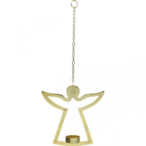 Artículo Ángel decorativo, portavelas para colgar, decoración de metal dorado H20cm