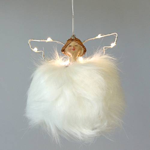 Floristik24 Ángel peluche / cerámica con LED blanco 13cm