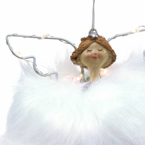 Floristik24 Ángel peluche / cerámica con LED blanco 13cm