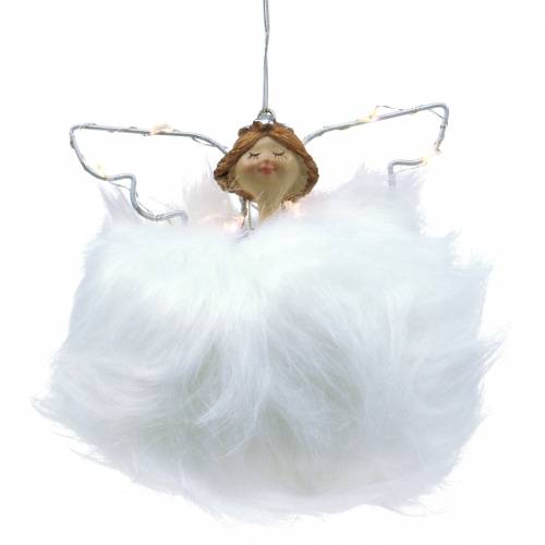 Floristik24 Ángel peluche / cerámica con LED blanco 13cm