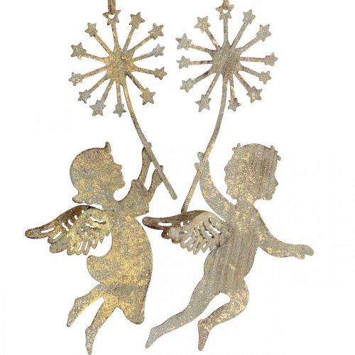 Ángel con diente de león, decoración navideña, colgante decorativo, decoración de metal aspecto dorado antiguo H16 / 15cm 4 piezas