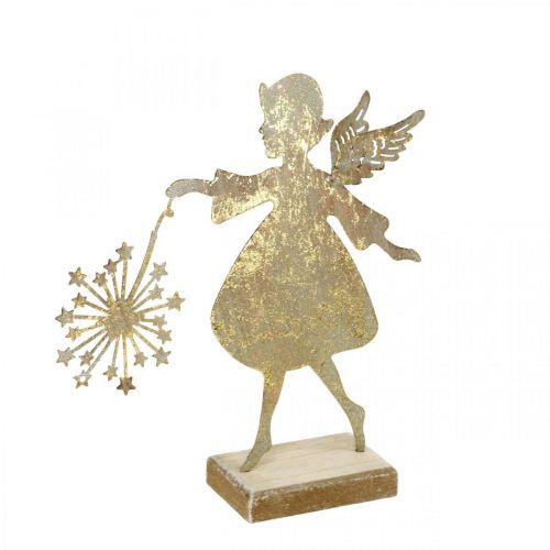 Floristik24 Ángel decorativo con diente de león, adorno de Adviento de metal, ángel navideño dorado con aspecto antiguo Al.21cm