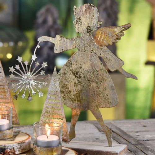 Floristik24 Ángel decorativo con diente de león, adorno de Adviento de metal, ángel navideño dorado con aspecto antiguo Al.21cm