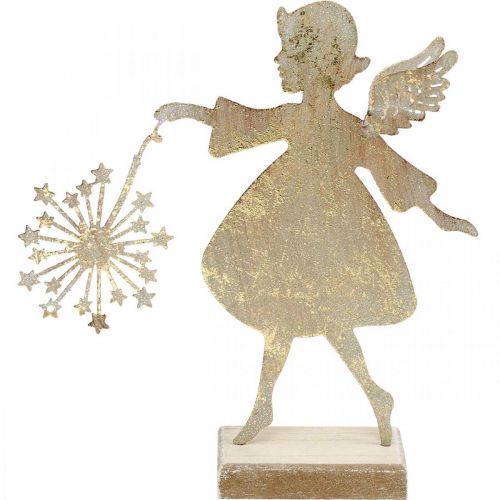 Ángel con diente de león, decoración de metal para Navidad, figura decorativa Adviento dorado aspecto antiguo Al 27,5 cm