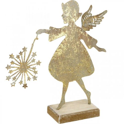 Floristik24 Ángel con diente de león, decoración de metal para Navidad, figura decorativa Adviento dorado aspecto antiguo Al 27,5 cm