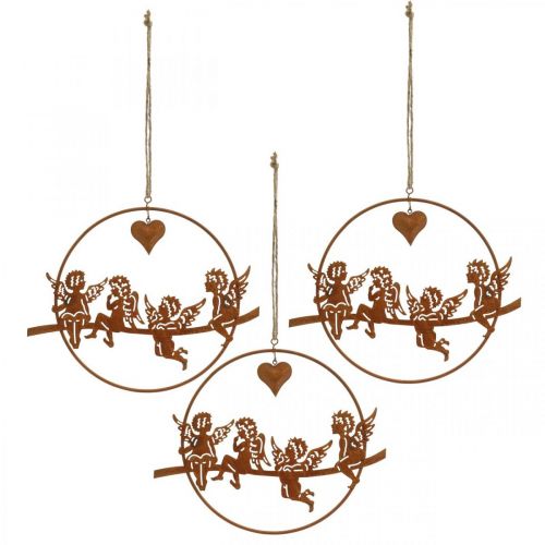 Floristik24 Ángel navideño en anillo, decoración de adviento, anillo de decoración para boda, decoración de metal rejilla de acero inoxidable Ø20cm 3 piezas