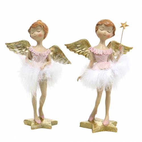 Artículo Deco bailarina ángel rosa, dorado Ø11,5 H15cm 2 piezas