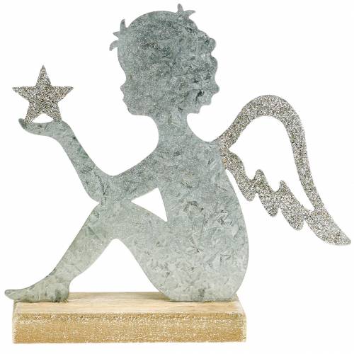 Floristik24 Ángel plateado brillo 18cm x 17.5cm