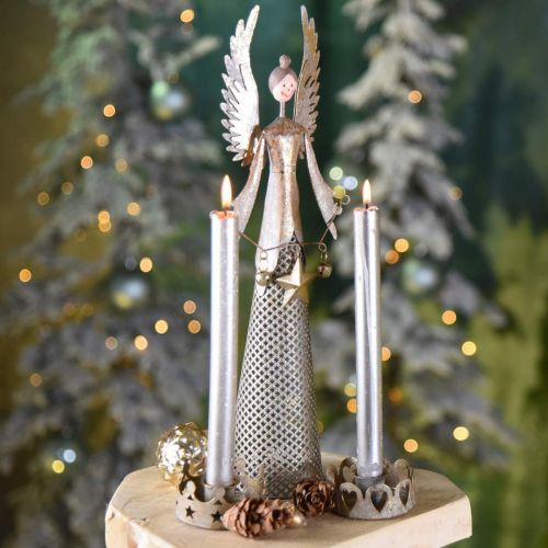 Artículo Figura de ángel decorativa con guirnalda de metal navideño 13 × 8.5cm H40cm