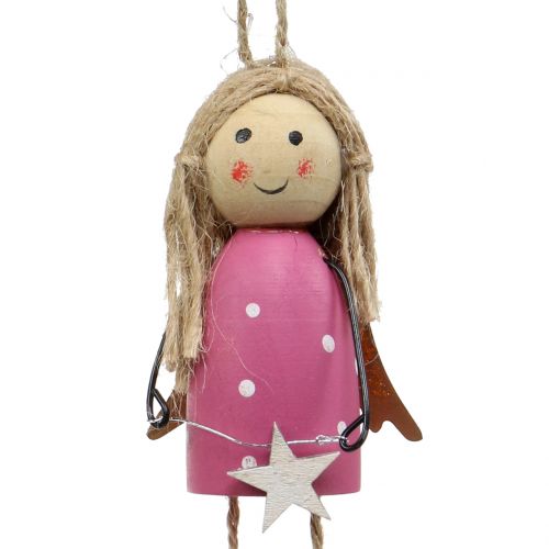 Artículo Ángeles de madera para colgar gris, rosa 7,5cm 6 piezas