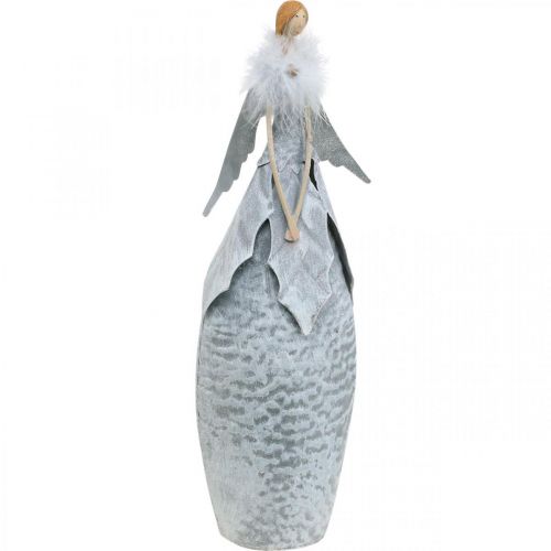 Figura ángel deco con boa de plumas decoración metal gris Navidad 38cm
