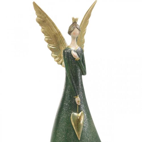 Floristik24 Figura decorativa ángel ángel de Navidad verde con corazón dorado Al.41cm