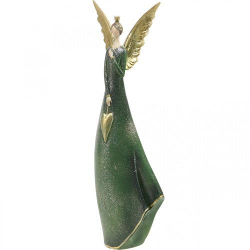 Floristik24 Figura decorativa ángel ángel de Navidad verde con corazón dorado Al.41cm