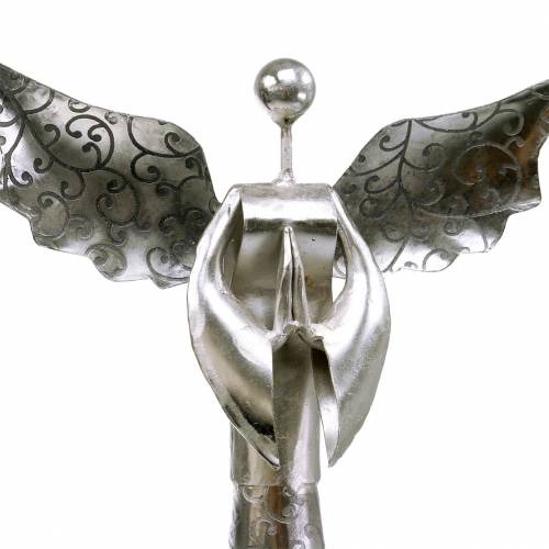 Artículo Ángel decorativo de metal sobre base de madera Al. 58 cm
