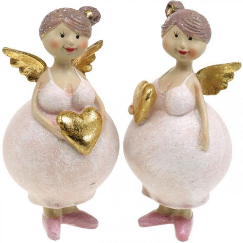 Floristik24 Figura decorativa ángel rosa con corazón decoración navideña 7 × 6 × 14cm 2pcs