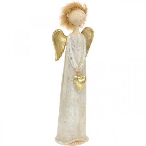 Figura decorativa ángel con corazón ángel navideño dorado 11.5 × 7.5 × 37cm Figura decorativa ángel con corazón ángel navideño dorado 11.5 × 7.5 × 37cm