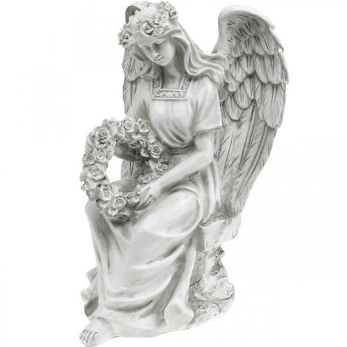 Ángel sepulcral con corona Ángel femenino sentado Al. 32 cm