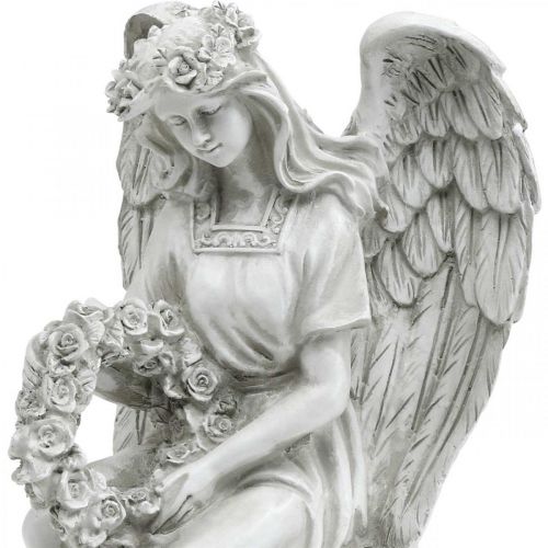 Floristik24 Ángel sepulcral con corona Ángel femenino sentado Al. 32 cm