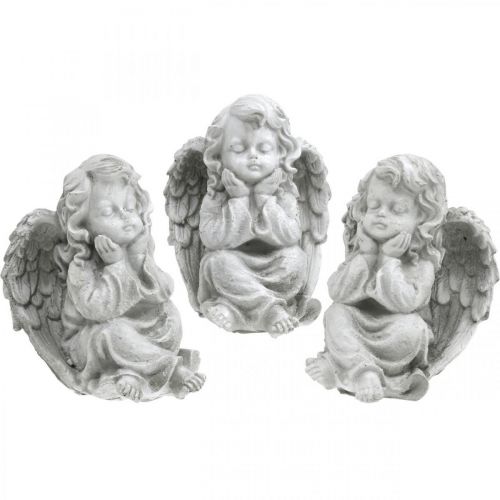 Floristik24 Figura de ángel pequeña decoración de tumba figura de jardín gris H9cm 3 piezas