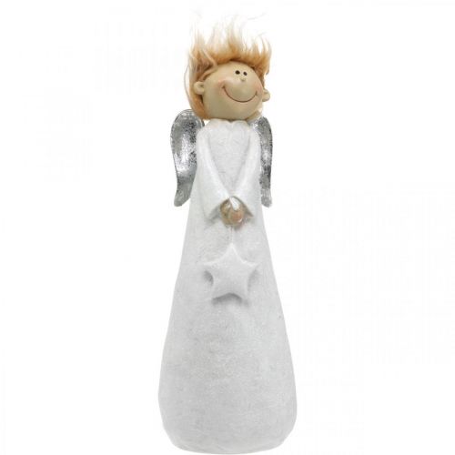 Figura decorativa ángel Navidad con estrella blanca 10 × 8 × 28,5cm