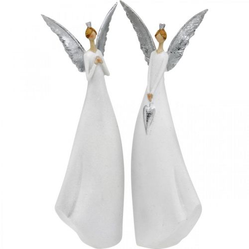 Floristik24 Figura decorativa de ángel blanco con corazón Decoración navideña Al 31,5cm juego de 2