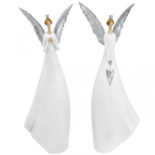 Figura decorativa de ángel blanco con corazón Decoración navideña Al 31,5cm juego de 2