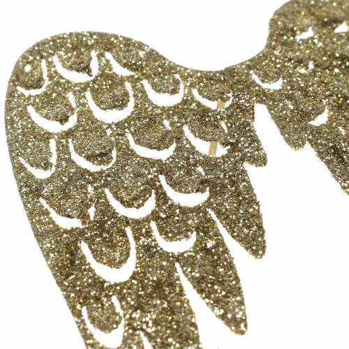 Floristik24 Tapón de vela alas de ángel brillo oro 11cm x 9cm 6pcs