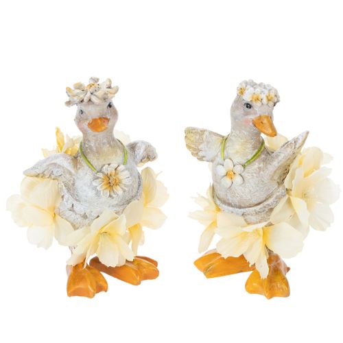 Figura decorativa de pato con vestido floral, primavera, accesorio de decoración de verano detallado, 11 cm, 2 piezas