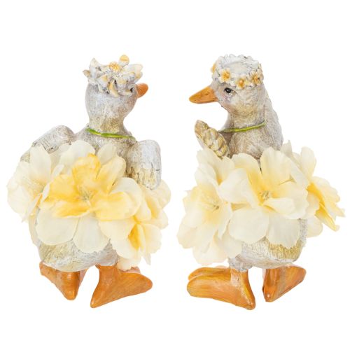 Artículo Figura decorativa de pato con vestido floral, primavera, accesorio de decoración de verano detallado, 11 cm, 2 piezas