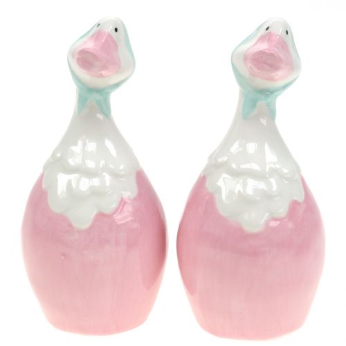 Floristik24 Ganso de Pascua de cerámica rosa, blanco Al. 11,5 cm 4 uds.