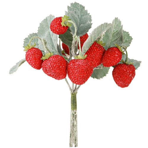 Artículo Decoración de fresas Fresas artificiales L23cm 1 manojo 6 piezas