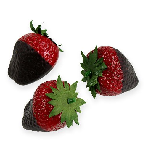 Floristik24 Fresas decorativas con chocolate 4.5cm 5pcs