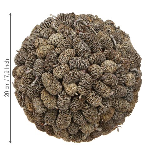 Artículo Bola decorativa de cono de aliso para colgar, blanca lavada, 20 cm