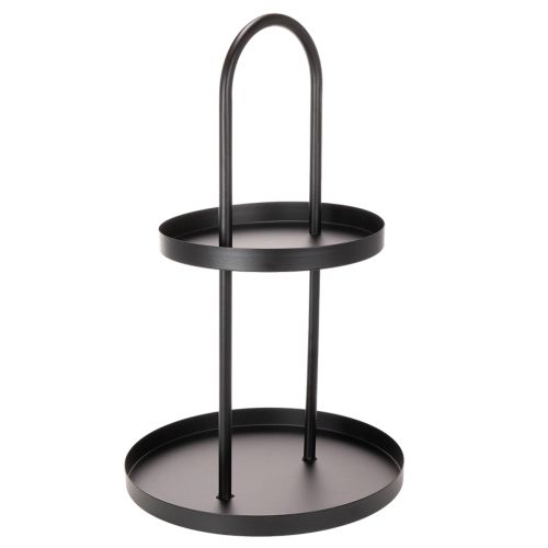 Bandeja decorativa redonda de metal de dos niveles, 58 cm.