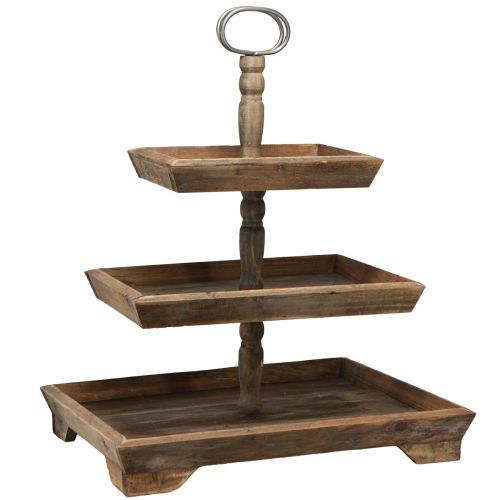 Floristik24 Soporte para tartas vintage de madera de 3 niveles, cuadrado, marrón, 50x40x64cm