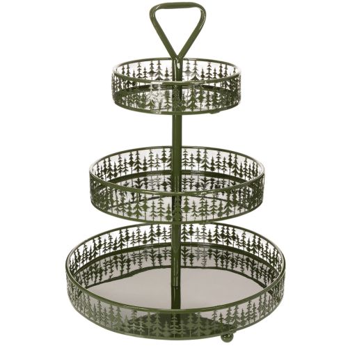 Soporte metálico escalonado para servir, verde, tres niveles, decoración de abeto, redondo, 49 cm comprar | Floristik24.es