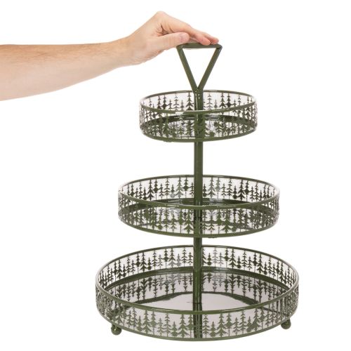 Soporte metálico escalonado para servir, verde, tres niveles, decoración de abeto, redondo, 49 cm | Floristik24.es