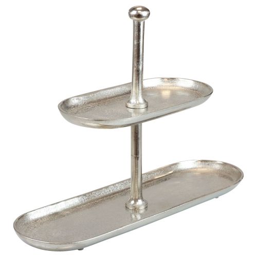 Floristik24 Soporte para tartas decoración de mesa plateada de metal vintage 2 niveles 52×16×39cm