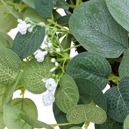 Floristik24 Guirnalda decorativa eucalipto verde flores blancas artificiales Ø45cm