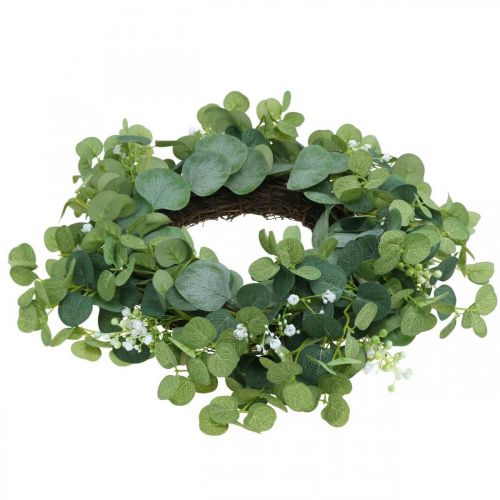 Floristik24 Guirnalda decorativa eucalipto verde flores blancas artificiales Ø45cm