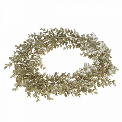 Artículo Corona decorativa eucalipto artificial dorado, nevado Ø36cm